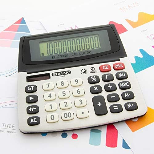 Calculadora Bazic de 12 dígitos de Power Desktop com exibição ajustável, solar e bateria, tela LCD, calculadoras