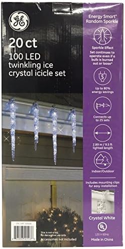 GE 20CT 100 LED cintilante de cristal de gelo conjunto de cristal branco