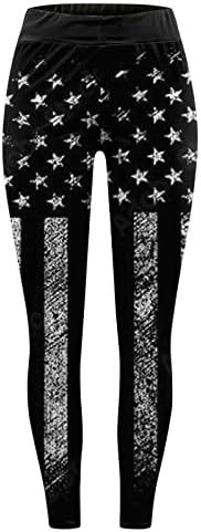American Flag Leggings Estrelas de cintura alta e listras estampadas tornozelo de perna de legging sem costura