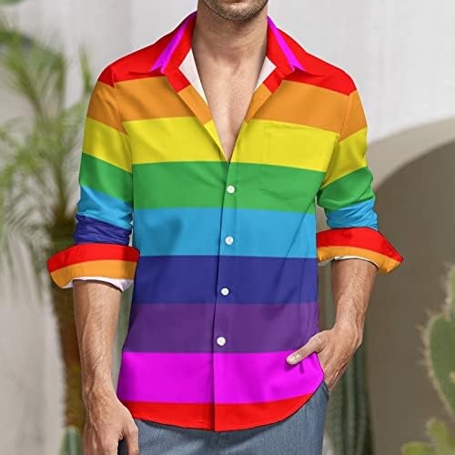 Arco-íris Orgulho gay LGBT Camisas masculinas de manga comprida Blouse Blouse Casual Tee Top