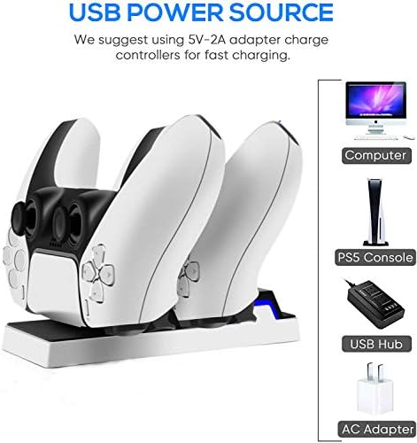 IJJ PS5 Carregador do controlador, estação de carregamento Dock para PS5/PlayStation 5 Controlador USB Dual Tipo