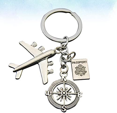 Partykindom 2pcs passaporte anéis de passaporte bússola de aviões Ornamento de chaves de chaves de chaves de