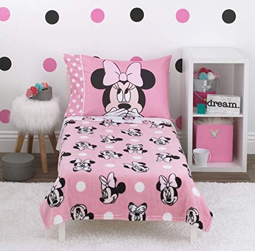 Disney Minnie Mouse - Minnie corado - conjunto de cama de 4 peças - cobertor de lã de coral,