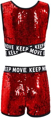 FESHOW GIRLS 2 Piece Gymnastic Dance Sports Bra Crop Top com roupas de shorts definidas para
