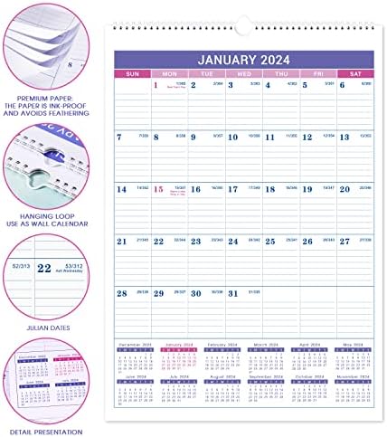 2023-2024 Calendário de parede-calendário de 18 meses 2023-2024 De julho de 2023 a dezembro de 2024, 12