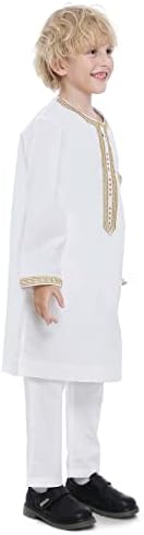 THOBE árabe thobe muçulmano de manga comprida Kaftan Crew Collar Robe com calças 2pcs para roupas tradicionais do