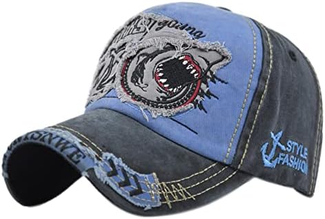 YULOONG Vintage Baseball Cap jeans bordado de tubarão Chapéu de caminhão retro Bordado de borda sunéxat