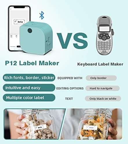 Maker Machine com fita, fabricantes de etiquetas Phomemo P12 com fita de etiqueta 1/2 polegada x 13 pés,