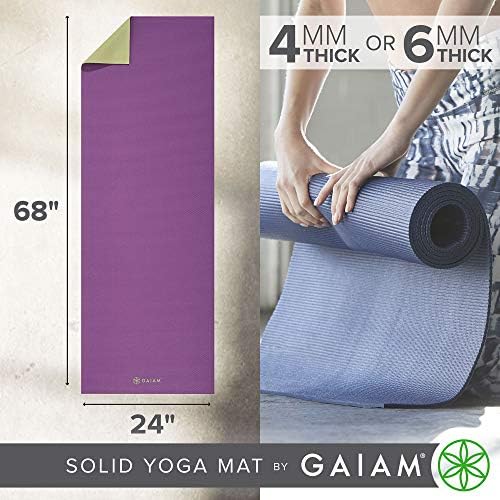 Gaiam Solid Color Yoga Mat, Tapa de exercícios e fitness não deslizante para todos os tipos de ioga,