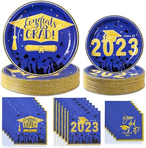 Kockuu 200pcs Decorações de festas de graduação para a turma de 2023 Placas de papel e guardanapos descartáveis