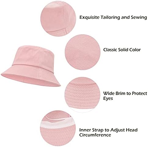 Durio Chapéu de balde de cor sólida UNISSISEX UPF50+ Cotton Sun Portection Bucket Hats for Men Women Beach