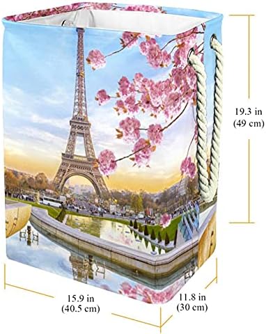 Belo cesto de lavanderia de primavera Eiffel Tower com alças grandes cestas dobráveis ​​para lixeira, quarto de