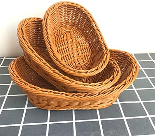 JKUYWX Oval Curved Curved Rattan tecido de cesta de cesta de pão e vegeta
