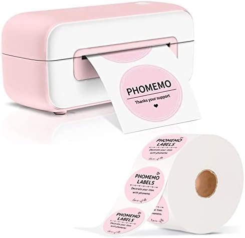 Impressora de etiqueta térmica de phomemo com rótulos de adesivos térmicos de círculo rosa de 2 '', rótulos
