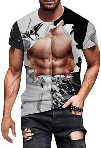 2023 New Mens Spring e Summer Personalidade Muscular 3D Camise de impressão digital com pescoço redondo e curto