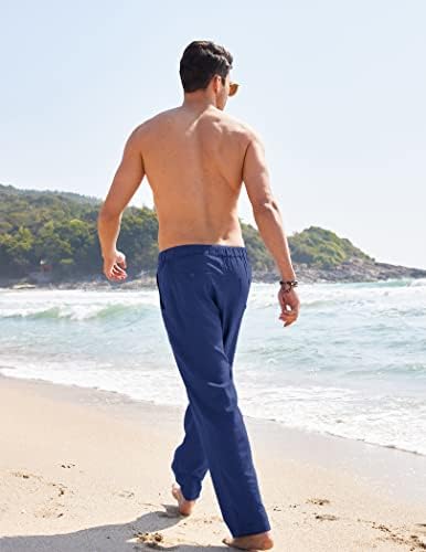 Coofandy Men's Casual Linen Calça elástica da cintura Praia Yoga Belas