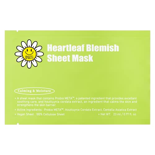 O! Geti Heartleaf Blemish Sheet Mask 10 lençóis | Face facial de face essência Folha de máscara facial, pele