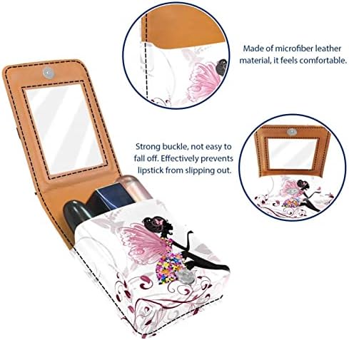 Caixa de batom de batom de viagem Guerotkr, saco de maquiagem portátil de batom com espelho, borboleta