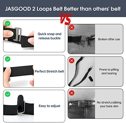 Jasgood sem show elástico 2 loops cinto para homens, sem fivela esticada cinto de calça lateral