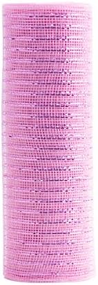 LARIBBONS DEco Mesh Poly Ribbon - 10 polegadas x 30 pés cada rolo - rolos rosa de folha metálica para grinaldas,