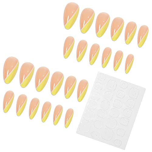 Pontos de damasco pontiagudas de unhas falsas poço de água gota de unha francesa amarelo e rosa usam gradualmente