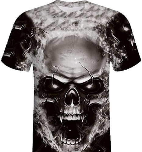 IYYVV Mens camiseta crânio 3D Tops Tees camisa de camisa curta