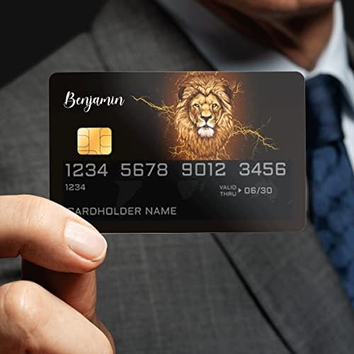 Adesivo de cartão de crédito personalizado nome personalizado lion animal impermeável embrulho presentes de glitter