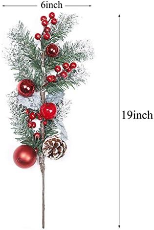 LKXHARLEYA 2PCS Picks de pinheiros artificiais de Natal com hastes vermelhas para a árvore de Natal Decoração