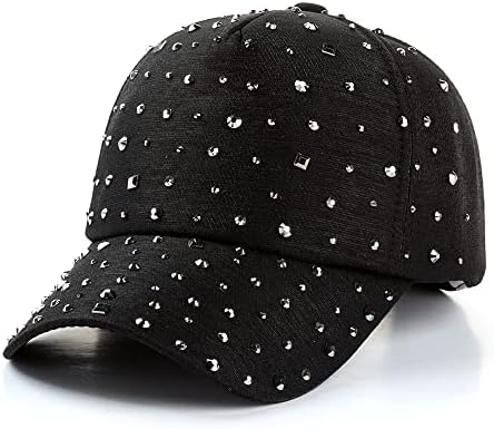 Oyowuot feminino Base de beisebol de strass, chapéu de bling com cristais cravejados de lantejoulas,