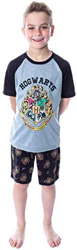 Harry Potter Pijama Boys 'Hogwarts Castle Crest Logipo Camisa Raglan e shorts 2 PC Pijama Conjunto