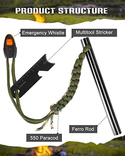 4 Pack Ferocerium perfurou Flint Fire Starter, Kit Ferro Rod With Paracord Land lateral Handel