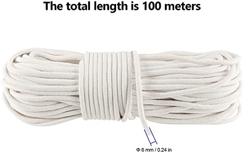 FUNSUEI 328 pés 8 faixa cordão, cordão de faixa de algodão de 1/4 de polegada, cordão de faixa branca