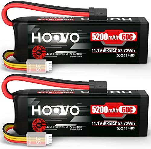Hoovo 11.1V 3s Bateria de Lipo 5200mAh 60c com plugue TR para RC Car 2 pacotes e Hoovo Lipo Battery