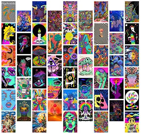 8Tehevin 50pcs Hippie Tripppy Drippy Pictures Wall Llage Kit, Poers pequenos da moda para dormitório, impressão