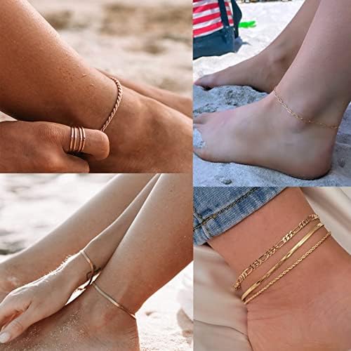 Hapuxt Bracelets de tornozelo dourado para mulheres 14k Costainhos de link cubano de ouro para mulheres