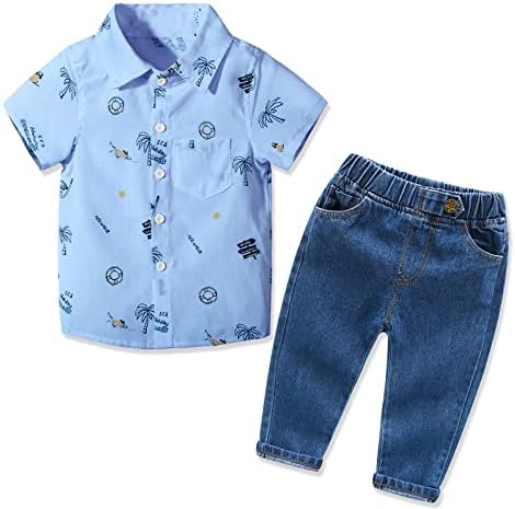 Dinisuos Toddler Boy Rous Kids 2 Peça roupa de verão Camisa de vestido de pólo + shorts Conjunto de 1-8 anos