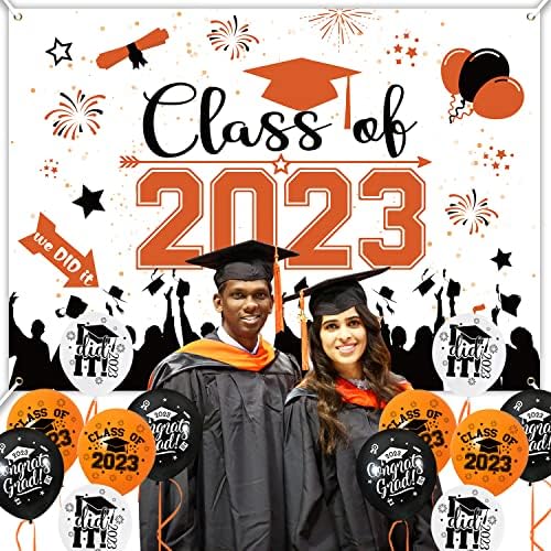 2023 Banner de pano de fundo de graduação, 70 x 42 Banner de graduação laranja aula de banner de graduação