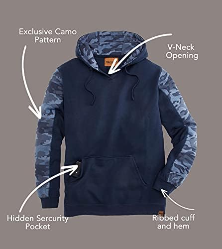 Hoodie de camuflagem pesados ​​do Venado para homens - bolso de segurança escondido | abertura do decote