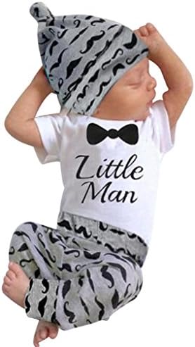 Raptop 3pc Toddler Baby Boys Roupes Set Rodper Tops + Bigode Long Pants + Hat