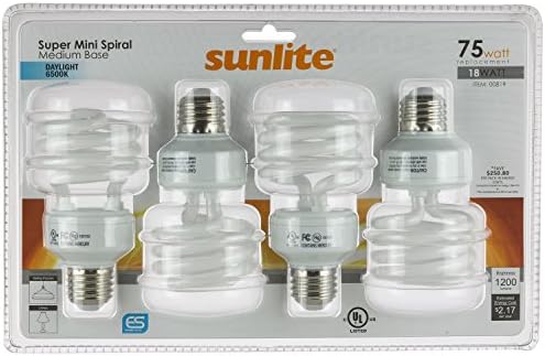 Sunlite 00819 -SU Mini lâmpadas CFL em espiral, 18 watts, base média, 1200 lúmens, 10.000 horas de vida,