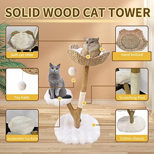 Torre de gato de madeira sólida Osildde, árvore de gato coberta moderna, móveis de gato, condomínio