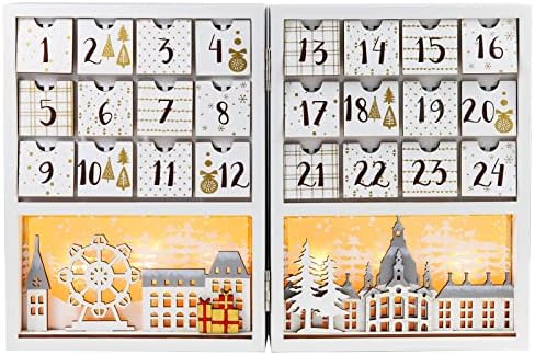 Xinso Wooden Christmas Advent Calendar Book com 24 gavetas para crianças, contagem regressiva para o Natal, liderou