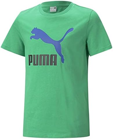 Puma Kids Boys Classics Logo Crew pescoço de manga curta casual tops casuais - verde