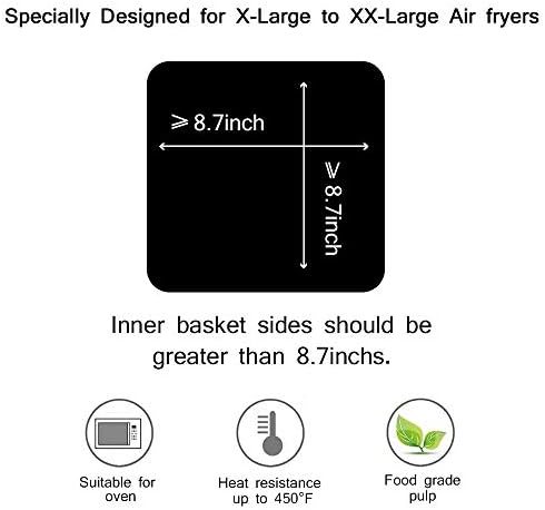 Air Fryer Magicmment Paper Liners （8,7 × 8,7） 100pcs compatíveis com XXL Philips, Nuwave Brio, Chefman,