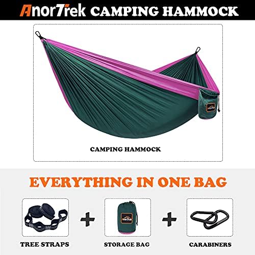 Hammock de acampamento de Anortrek, rede de pára -quedas portátil super leve com duas tiras de árvores de árvores