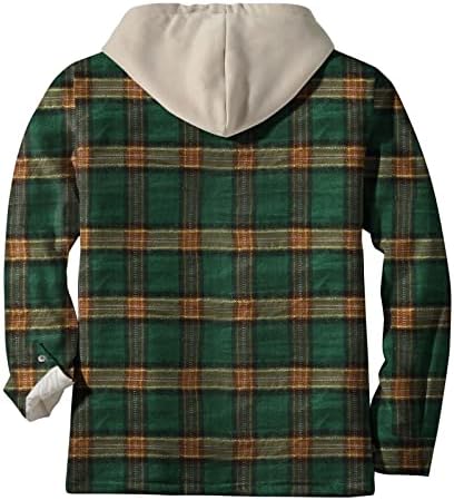 Jaqueta de capuz de flanela masculina outono e inverno de manga longa botão para cima de bolso xadrez