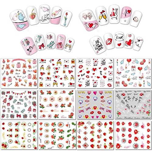 Tailaimei 60 lençóis Decalques de arte de unhas do Dia dos Namorados - Véspera de água Diy Unhas Stenchar