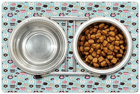 Ambesonne Cat and Rouse Pet tapete para comida e água, padrão repetitivo de bolos de padaria inspirados no
