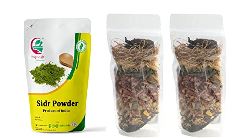 Pacote multi -pacote do Yogi | Sidr Leaf Powder + Ayurvédica Hair Hair Oil Mix for Bundle