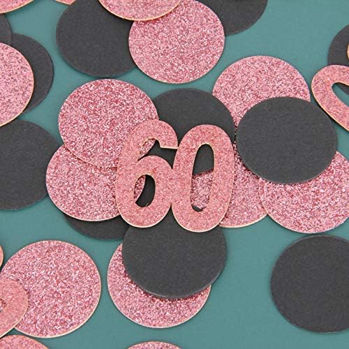 Confetti de aniversário de 60 anos Black & Rose Gold Glitter Party Birthday Party Confetti Number Circle Table